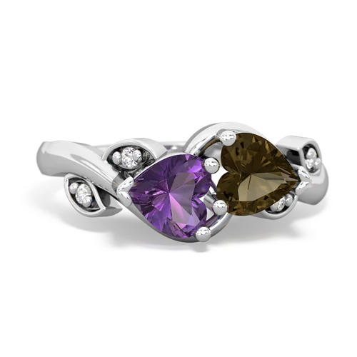 amethyst-smoky quartz floral keepsake ring