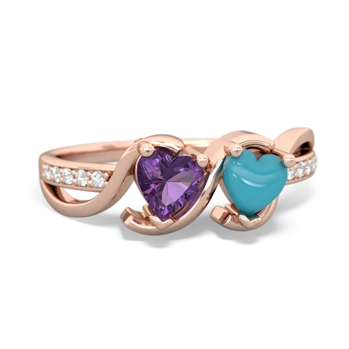amethyst-turquoise double heart ring