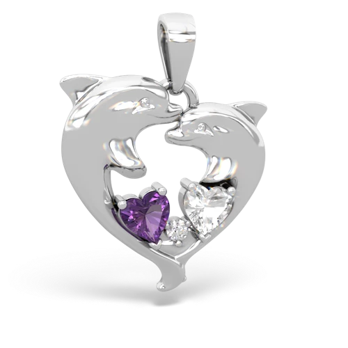 amethyst-white topaz dolphins pendant