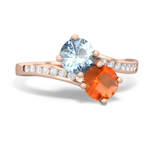 aquamarine-fire opal two stone channel ring