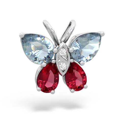 aquamarine-lab ruby butterfly pendant