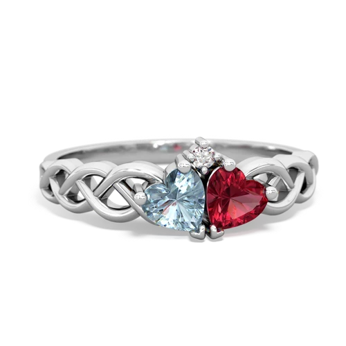 aquamarine-lab ruby celtic braid ring