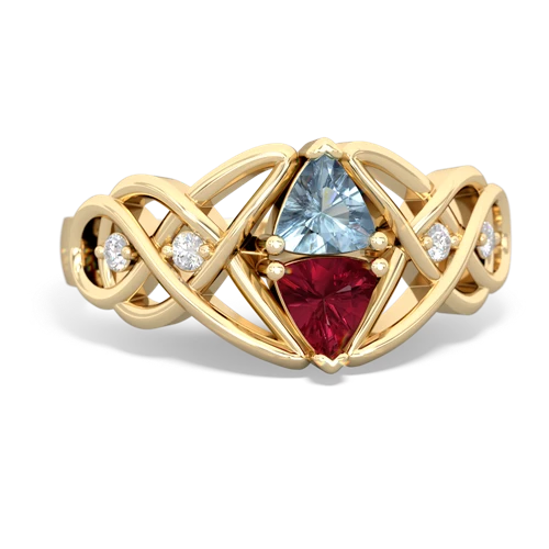 aquamarine-lab ruby celtic knot ring
