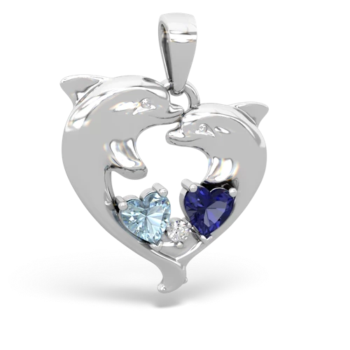 aquamarine-lab sapphire dolphins pendant