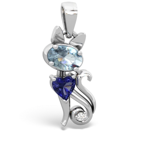 aquamarine-lab sapphire kitten pendant