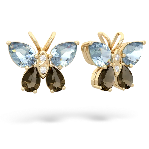 aquamarine-smoky quartz butterfly earrings