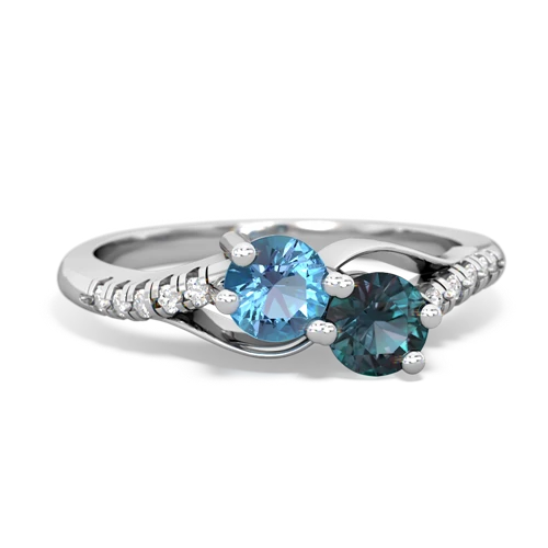 blue topaz-alexandrite two stone infinity ring