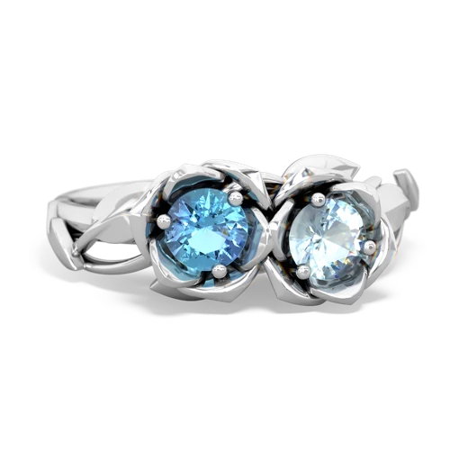 blue topaz-aquamarine roses ring