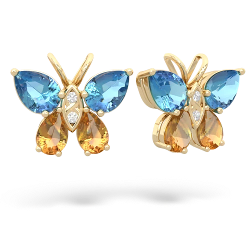 blue topaz-citrine butterfly earrings
