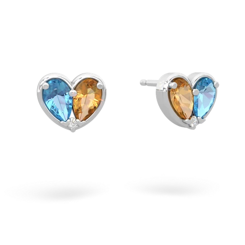 blue topaz-citrine one heart earrings