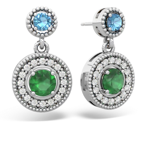 blue topaz-emerald halo earrings