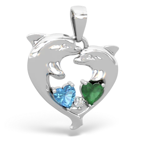 blue topaz-emerald dolphins pendant