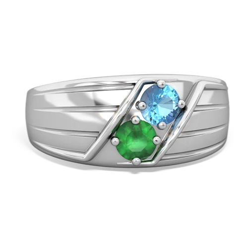 blue topaz-emerald mens ring