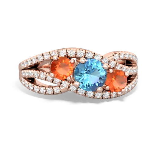 blue topaz-fire opal three stone pave ring