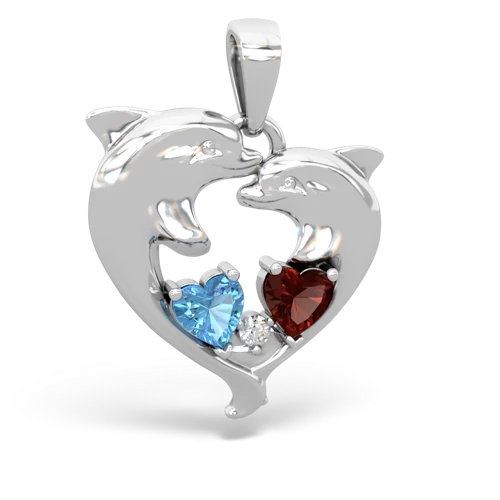blue topaz-garnet dolphins pendant