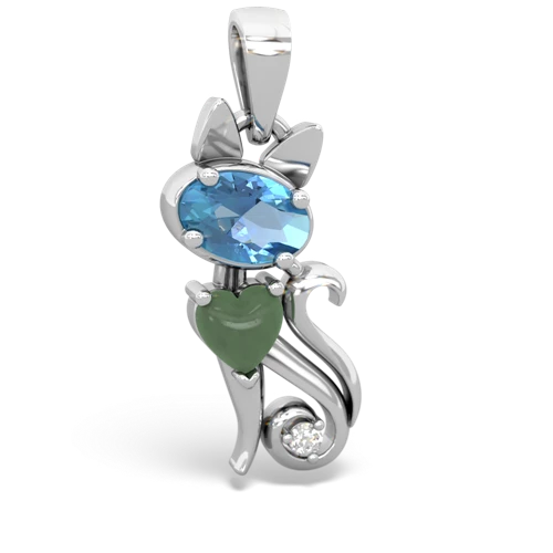 blue topaz-jade kitten pendant