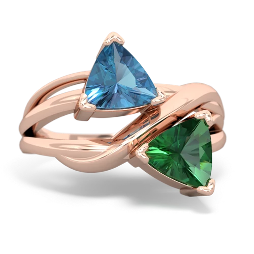 blue topaz-lab emerald filligree ring