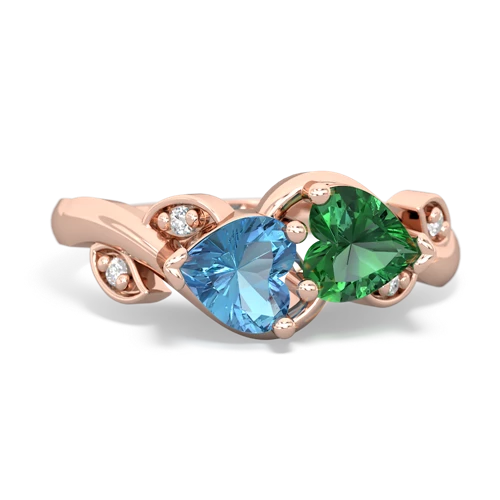 blue topaz-lab emerald floral keepsake ring