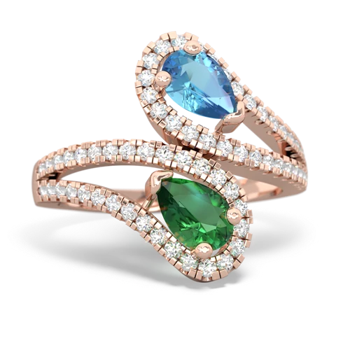 blue topaz-lab emerald pave swirls ring