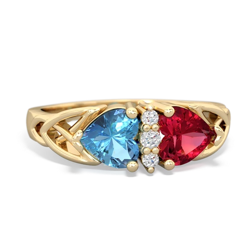 blue topaz-lab ruby celtic ring