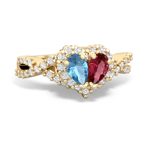 blue topaz-lab ruby engagement ring