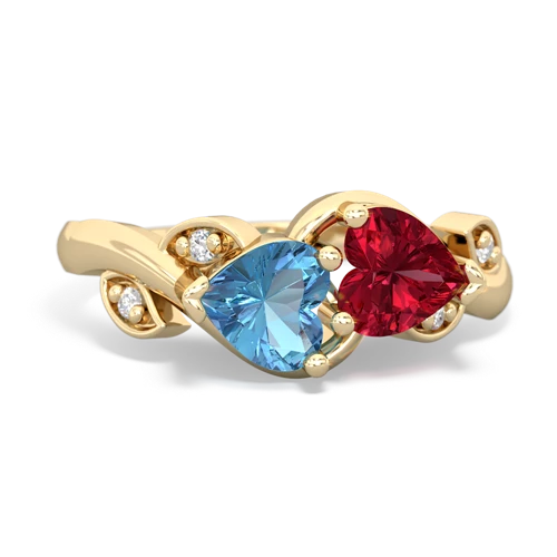 blue topaz-lab ruby floral keepsake ring