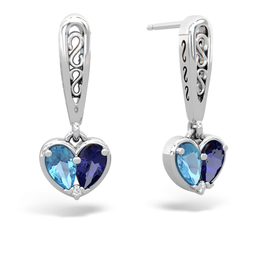 blue topaz-lab sapphire filligree earrings