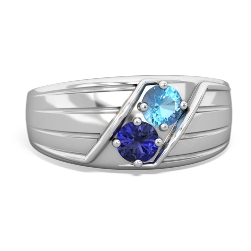 blue topaz-lab sapphire mens ring