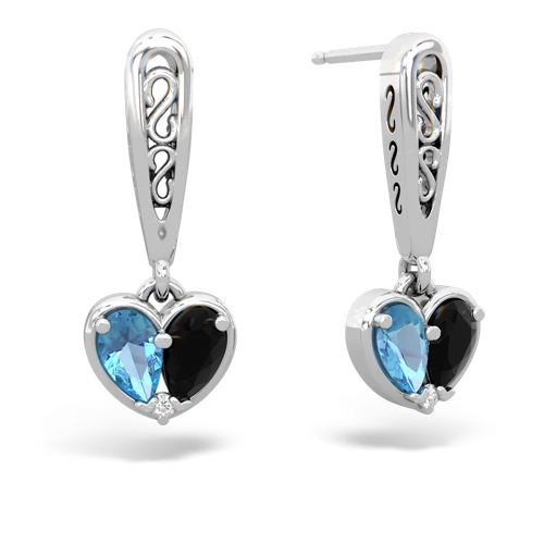 blue topaz-onyx filligree earrings