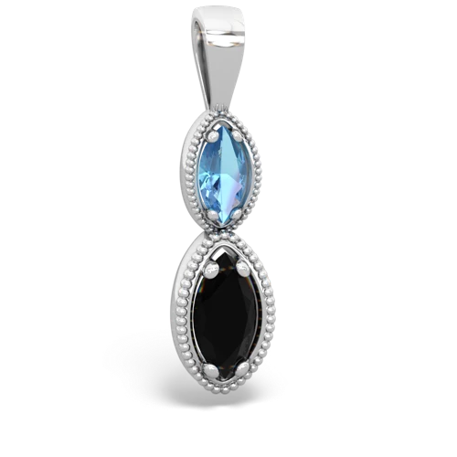 blue topaz-onyx antique milgrain pendant