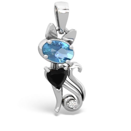 blue topaz-onyx kitten pendant