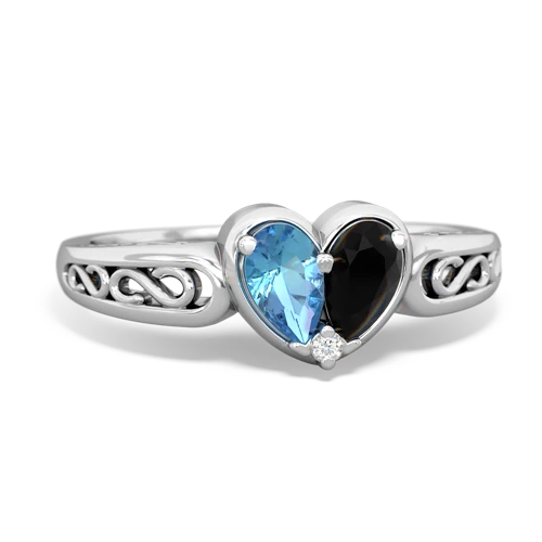 blue topaz-onyx filligree ring