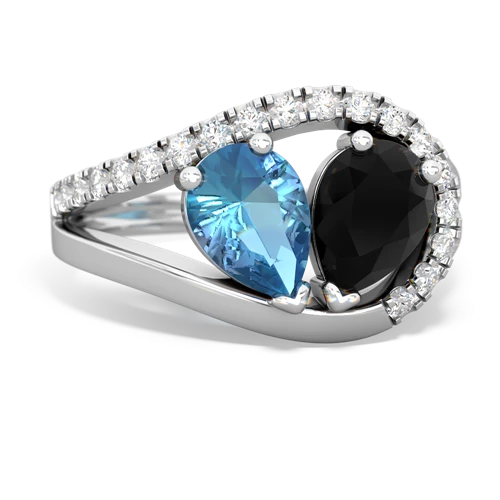 blue topaz-onyx pave heart ring