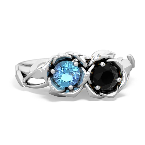 blue topaz-onyx roses ring