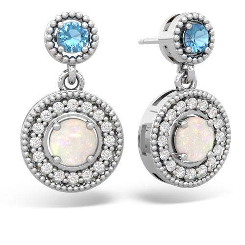 blue topaz-opal halo earrings