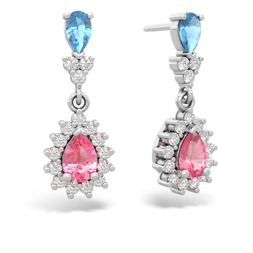 blue topaz-pink sapphire dangle earrings