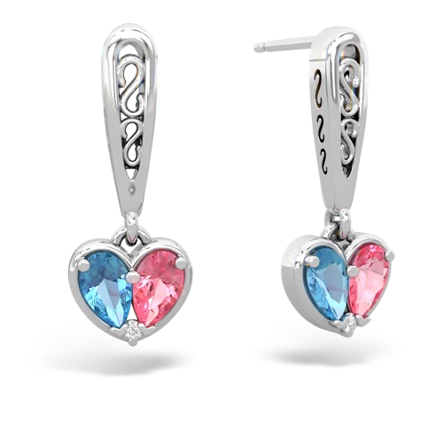 blue topaz-pink sapphire filligree earrings