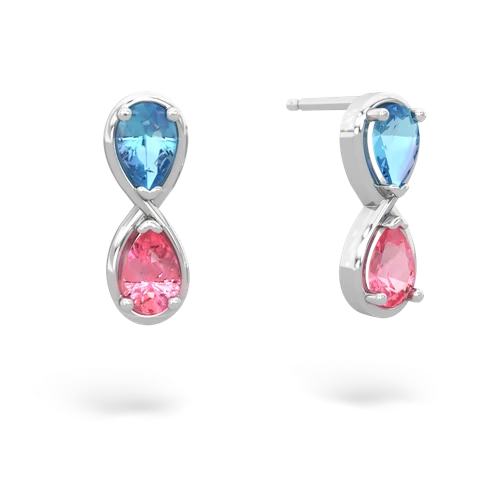 blue topaz-pink sapphire infinity earrings