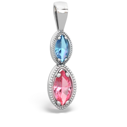 blue topaz-pink sapphire antique milgrain pendant