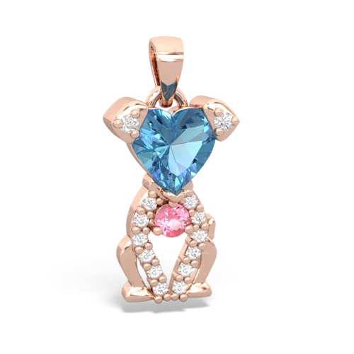 blue topaz-pink sapphire birthstone puppy pendant