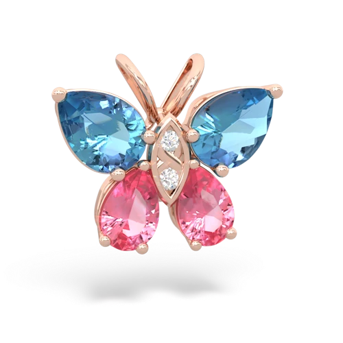 blue topaz-pink sapphire butterfly pendant