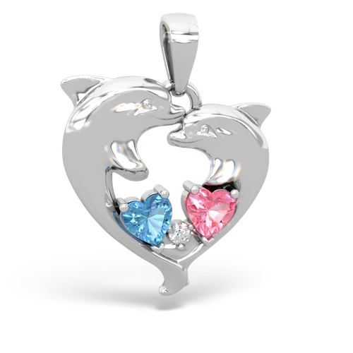 blue topaz-pink sapphire dolphins pendant
