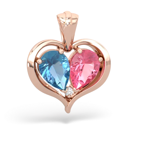 blue topaz-pink sapphire half heart whole pendant