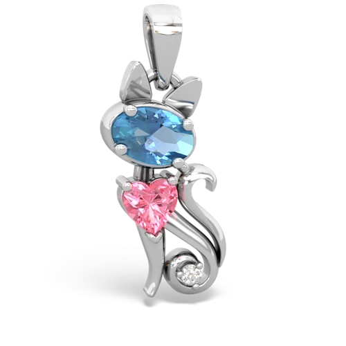 blue topaz-pink sapphire kitten pendant