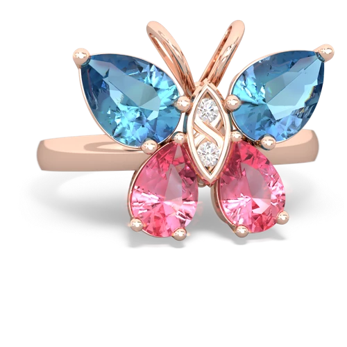 blue topaz-pink sapphire butterfly ring