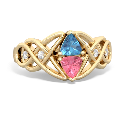 blue topaz-pink sapphire celtic knot ring