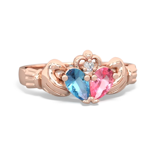 blue topaz-pink sapphire claddagh ring
