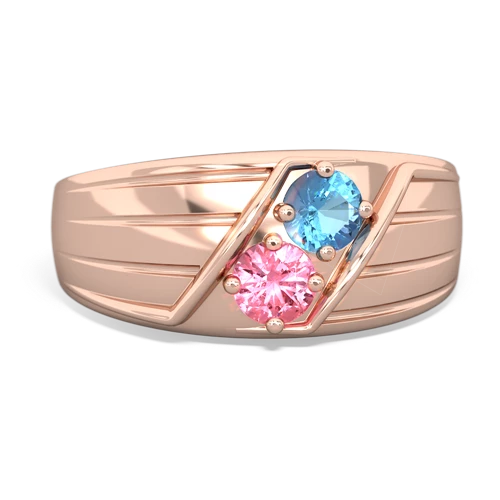 blue topaz-pink sapphire mens ring
