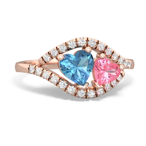 blue topaz-pink sapphire mother child ring