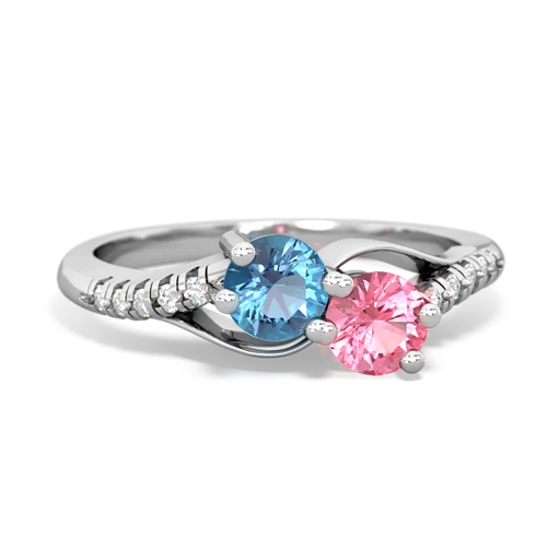 blue topaz-pink sapphire two stone infinity ring